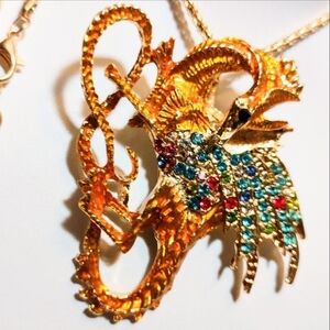 Betsey Johnson Gold Dragon Necklace with Vibrant Gems
